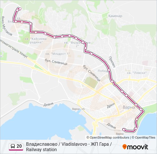 Автобус 20: карта маршрута