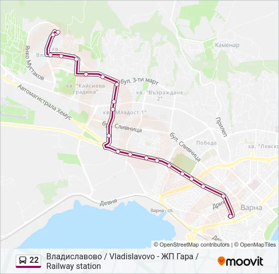 Автобус 22: карта маршрута