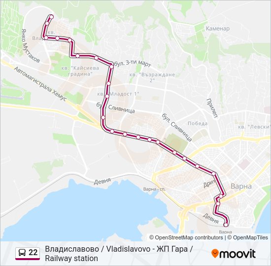 Автобус 22: карта маршрута
