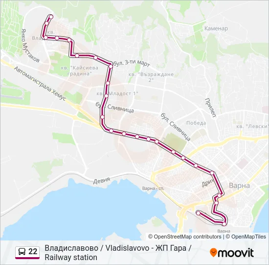 Автобус 22: карта маршрута