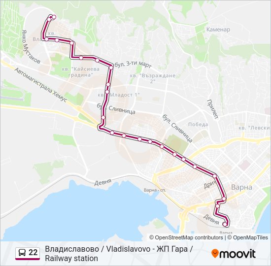22 автобус Карта на Линията