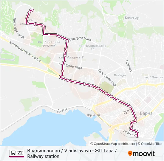 Автобус 22: карта маршрута