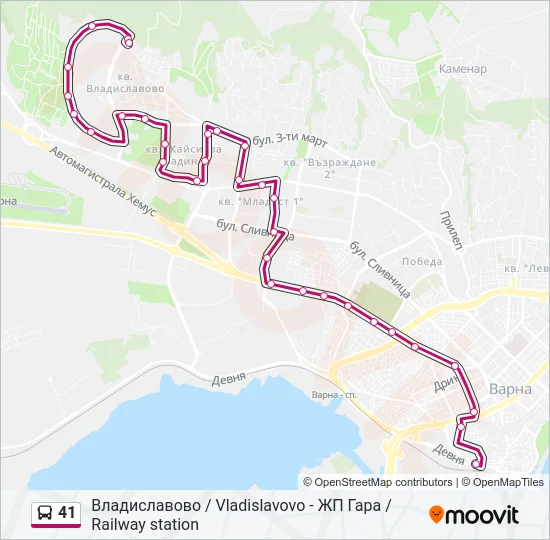 41 автобус Карта на Линията