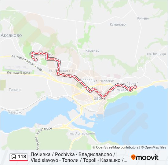 Автобус 118: карта маршрута