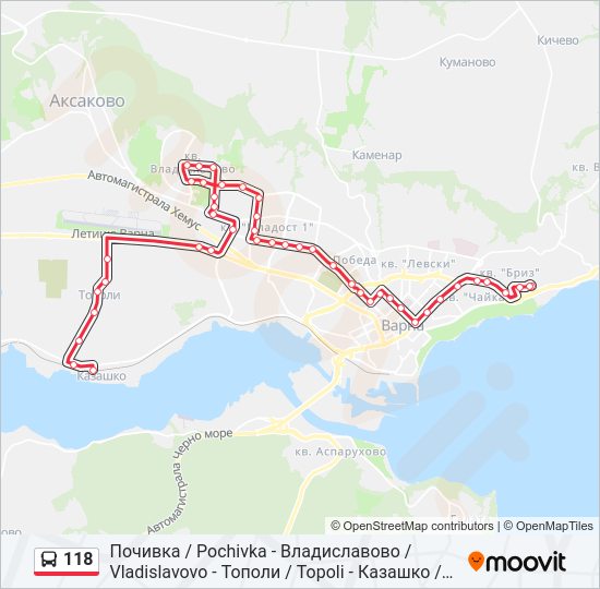 Автобус 118: карта маршрута