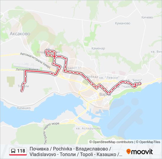 118 автобус Карта на Линията