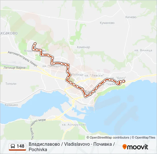 148 автобус Карта на Линията