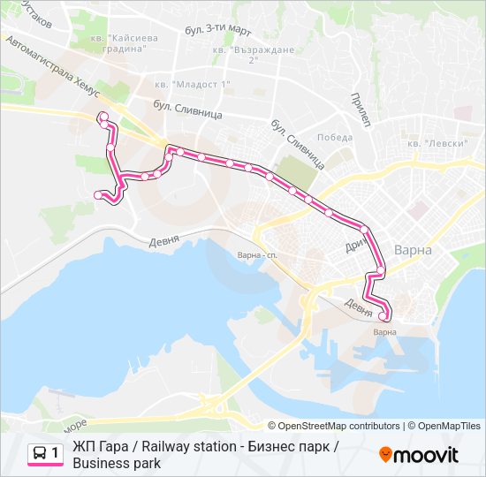 1 автобус Карта на Линията