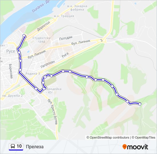 10 автобус Карта на Линията