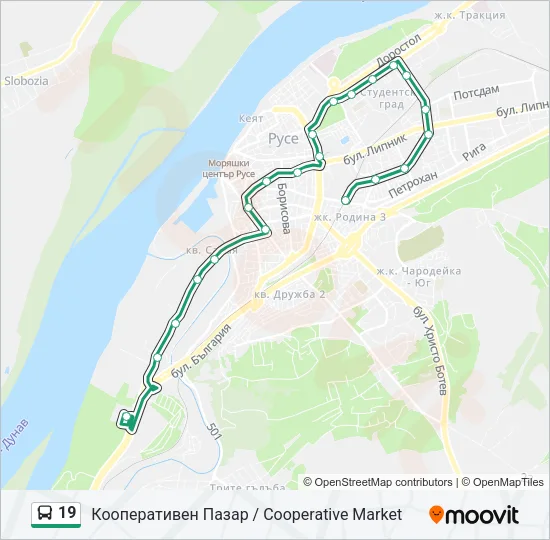 19 автобус Карта на Линията
