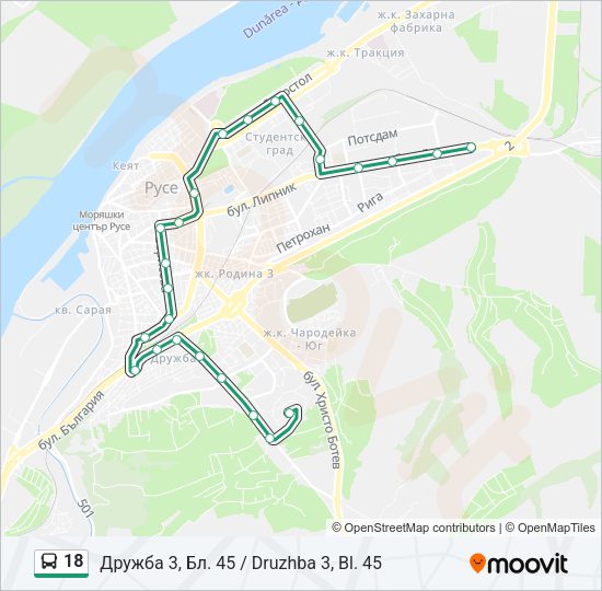 18 автобус Карта на Линията