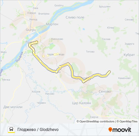 ГЛОДЖЕВО / GLODZHEVO автобус Карта на Линията