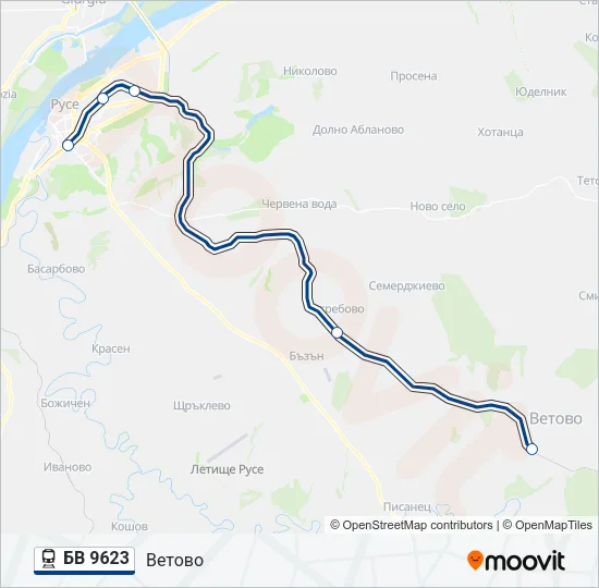 БВ 9623 влак Карта на Линията