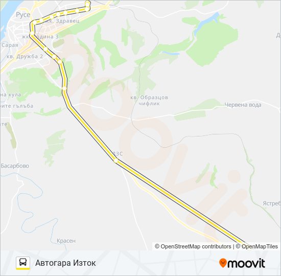 РУСЕ - БЪЗЪН - ПИСАНЕЦ - ВЕТОВО Bus Line Map