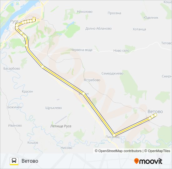 РУСЕ - БЪЗЪН - ПИСАНЕЦ - ВЕТОВО автобус Карта на Линията