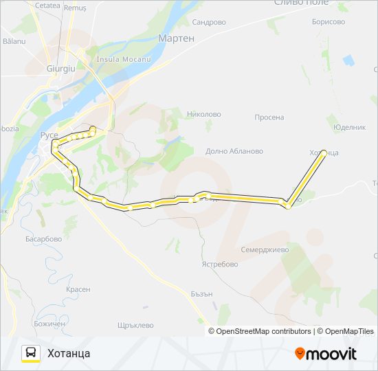 РУСЕ - ХОТАНЦА автобус Карта на Линията