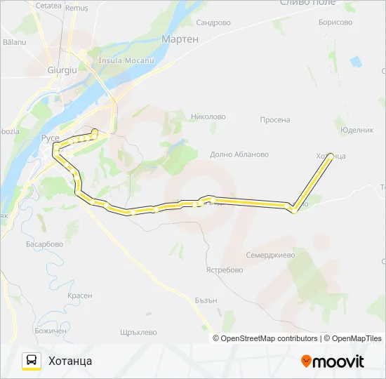 РУСЕ - ХОТАНЦА автобус Карта на Линията