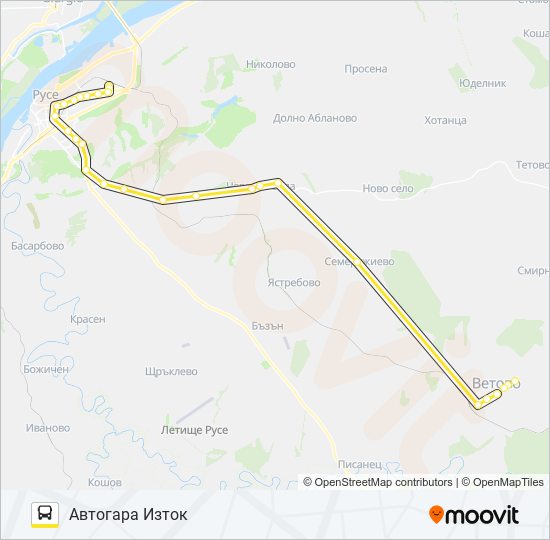 РУСЕ - ВЕТОВО - ГЛОДЖЕВО автобус Карта на Линията