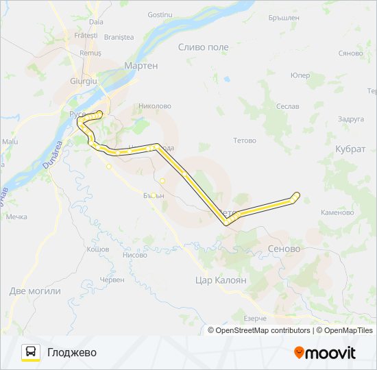 РУСЕ - ВЕТОВО - ГЛОДЖЕВО Bus Line Map