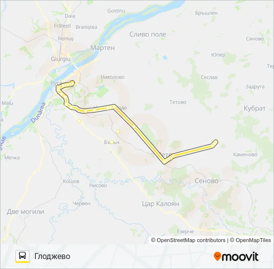 РУСЕ - ВЕТОВО - ГЛОДЖЕВО Bus Line Map