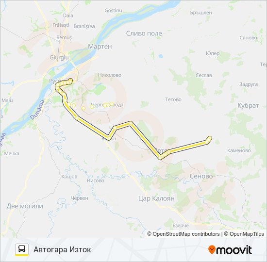 РУСЕ - ВЕТОВО - ГЛОДЖЕВО автобус Карта на Линията