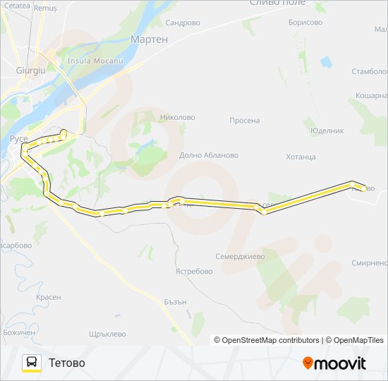 РУСЕ - ТЕТОВО - СМИРНЕНСКИ Bus Line Map