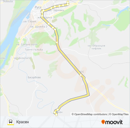 РУСЕ - КРАСЕН автобус Карта на Линията