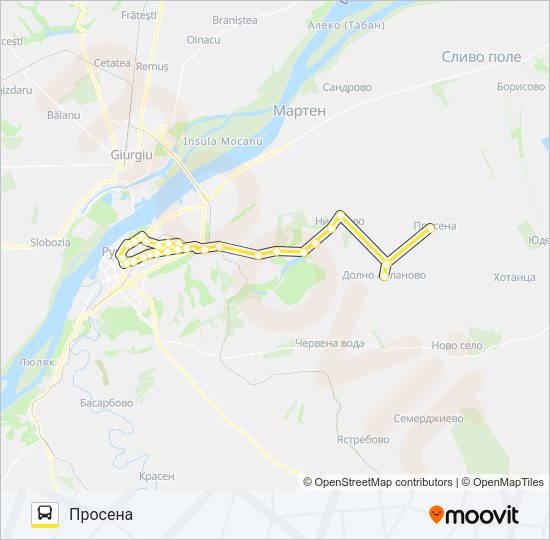 РУСЕ - НИКОЛОВО - ПРОСЕНА - ДОЛНО АБЛАНОВО Bus Line Map