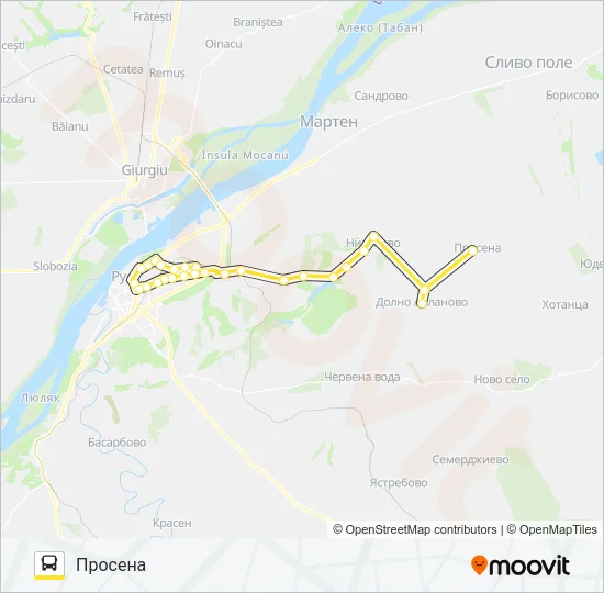 РУСЕ - НИКОЛОВО - ПРОСЕНА - ДОЛНО АБЛАНОВО Bus Line Map