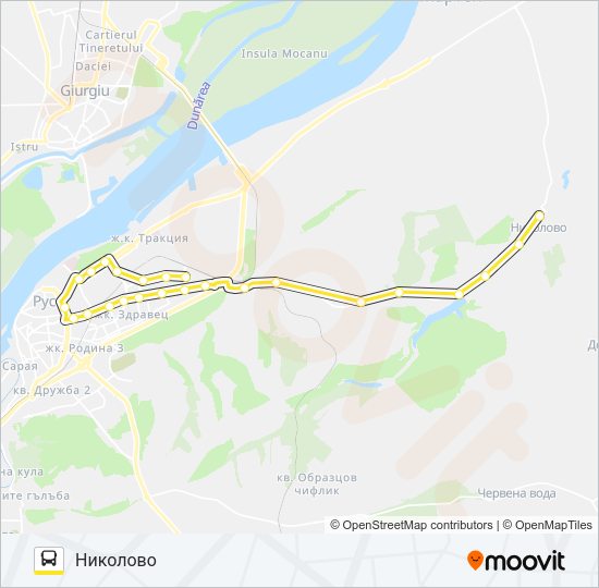 РУСЕ - НИКОЛОВО - ПРОСЕНА - ДОЛНО АБЛАНОВО Bus Line Map
