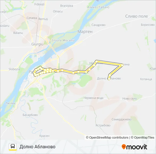 Автобус РУСЕ - НИКОЛОВО - ПРОСЕНА - ДОЛНО АБЛАНОВО: карта маршрута