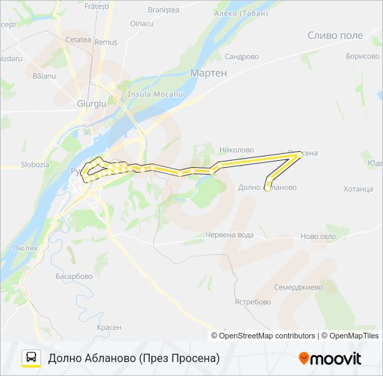 РУСЕ - НИКОЛОВО - ПРОСЕНА - ДОЛНО АБЛАНОВО Bus Line Map