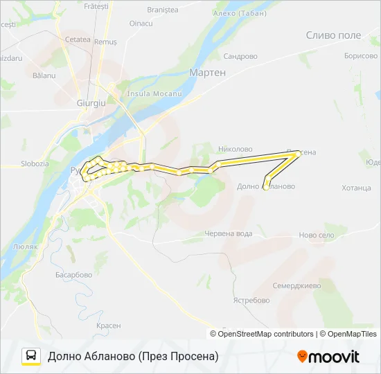 РУСЕ - НИКОЛОВО - ПРОСЕНА - ДОЛНО АБЛАНОВО Bus Line Map