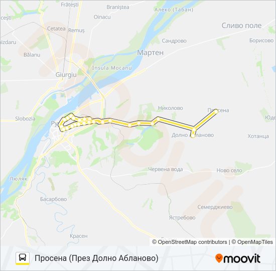 РУСЕ - НИКОЛОВО - ПРОСЕНА - ДОЛНО АБЛАНОВО автобус Карта на Линията