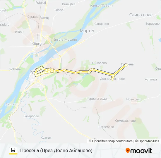 РУСЕ - НИКОЛОВО - ПРОСЕНА - ДОЛНО АБЛАНОВО автобус Карта на Линията