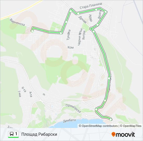 1 автобус Карта на Линията