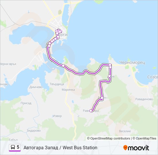 5 автобус Карта на Линията