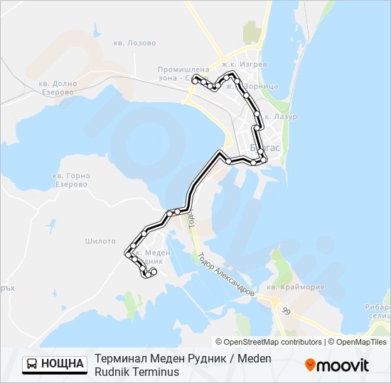 НОЩНА автобус Карта на Линията