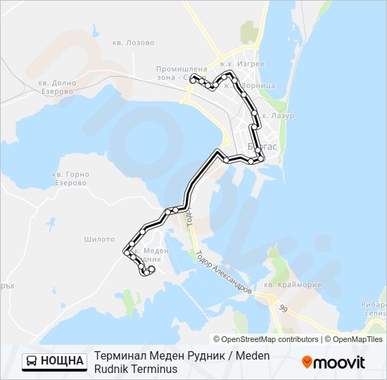 НОЩНА автобус Карта на Линията