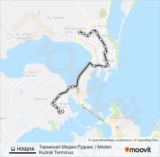 Автобус НОЩНА: карта маршрута