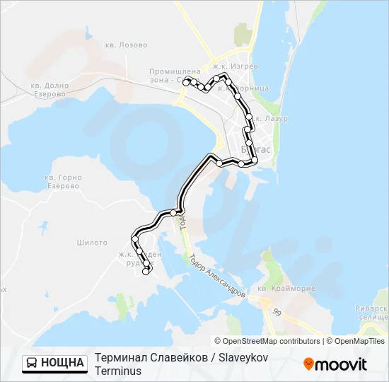 НОЩНА автобус Карта на Линията