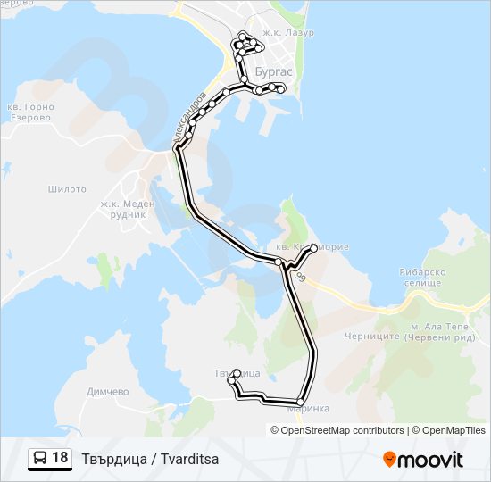 18 автобус Карта на Линията