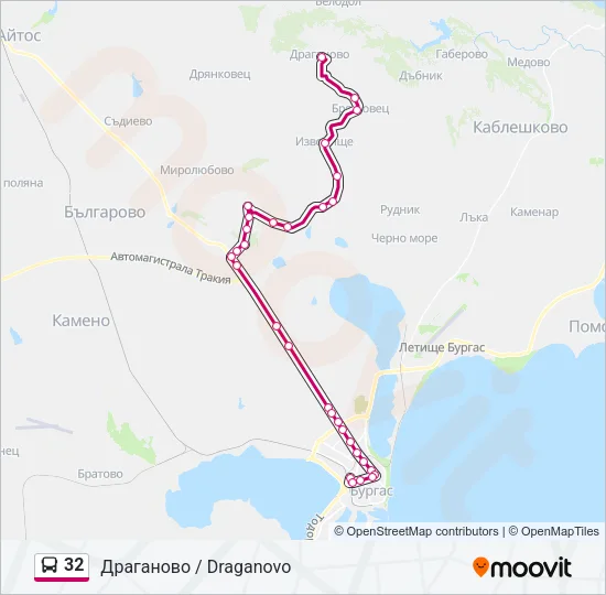32 автобус Карта на Линията