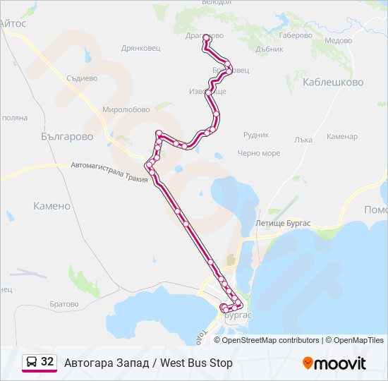 32 автобус Карта на Линията