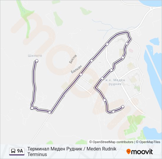 9А автобус Карта на Линията