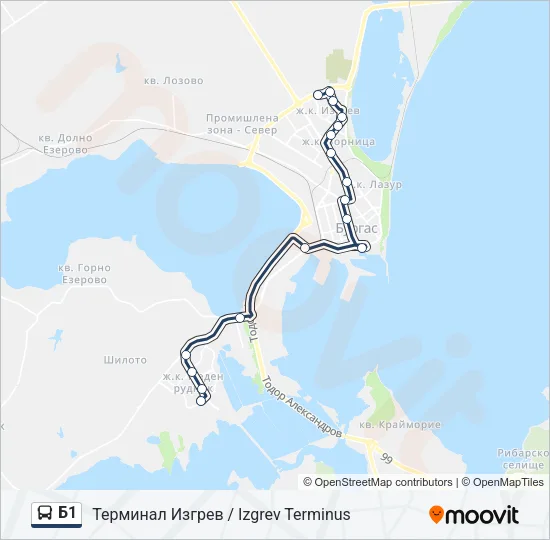 Автобус Б1: карта маршрута