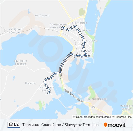 Б2 автобус Карта на Линията