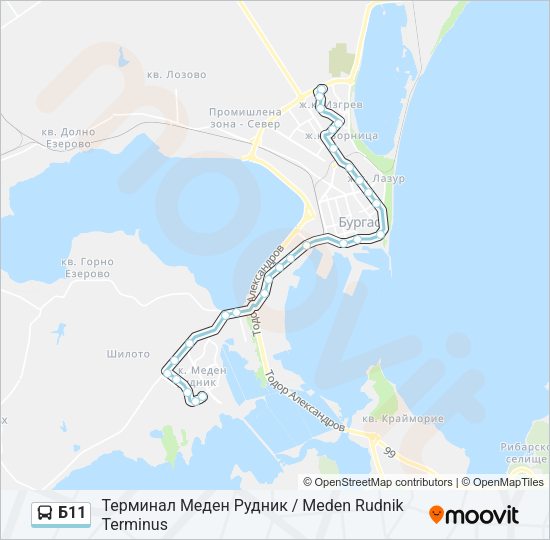 Б11 автобус Карта на Линията
