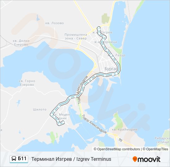 Б11 автобус Карта на Линията