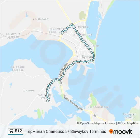 Б12 автобус Карта на Линията